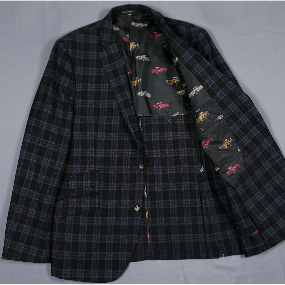 Flynt Sparrow‎ Mens 44L Wool Plaid Check Flannel Sport Coat Vintage Car Lining